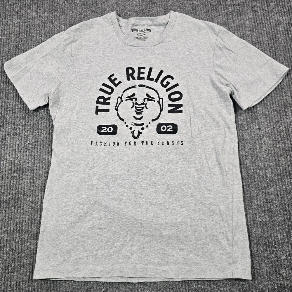 True Religion Shirt Mens Small Gray Buddha 2002 Fashion For Senses Graphic‎ Tee